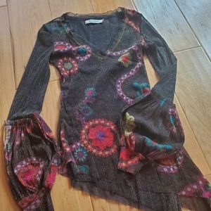 Shimmering  black with hold floral top